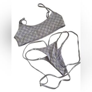 Frankie’s Bikinis Purple and White Checkered Bikini Set, Size XS